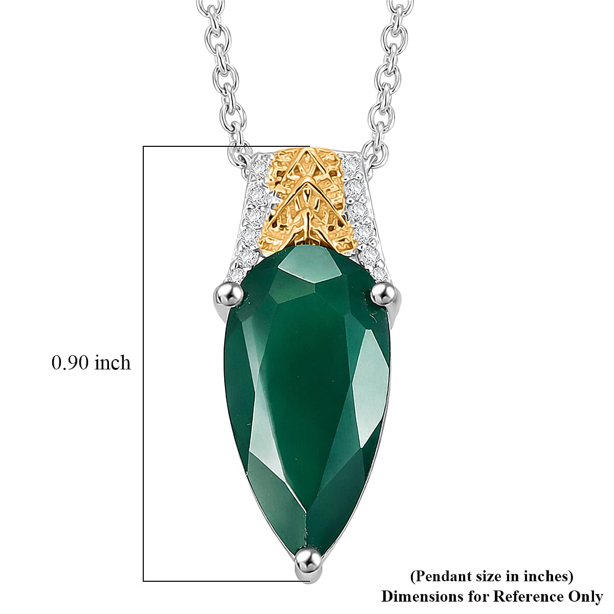 EverTrue Verde Onyx and White Zircon 3.80 ctw Lushy Leaf Pendant in 18K YG Plated and Platinum Bond with Stainless Steel Necklace 20 Inches