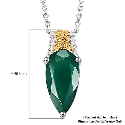 EverTrue Verde Onyx and White Zircon 3.80 ctw Lushy Leaf Pendant in 18K YG Plated and Platinum Bond with Stainless Steel Necklace 20 Inches
