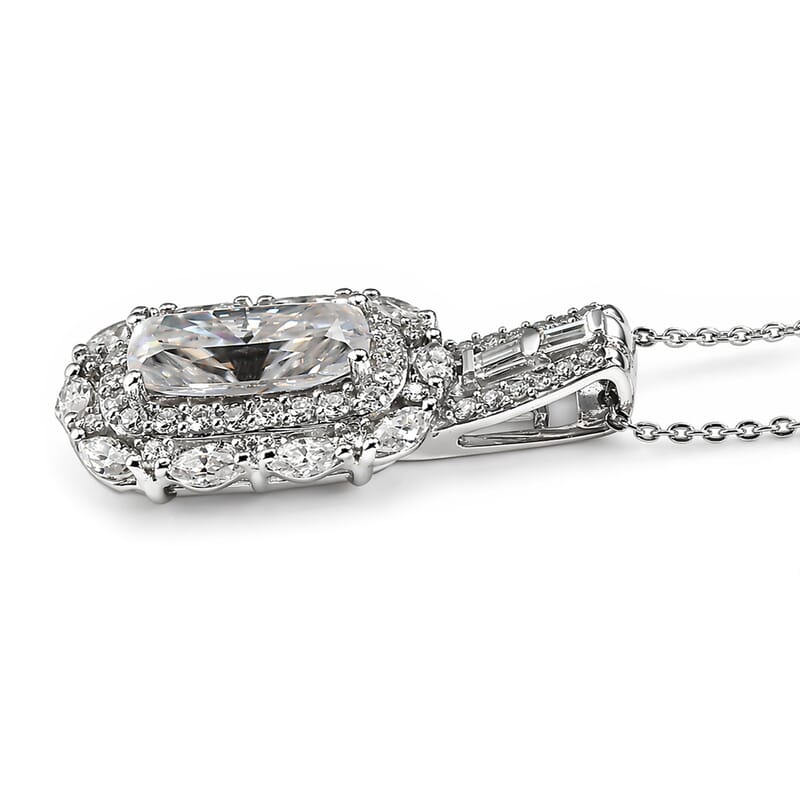 D'Joy Moissanite 4.00 ctw Forever Brilliant Pendant Necklace in Rhodium Over Sterling Silver (20 Inches)