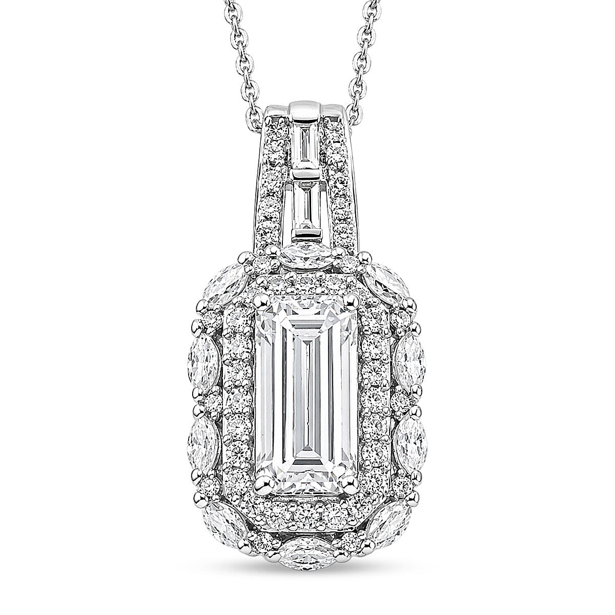 D'Joy Moissanite 4.65 ctw Forever Brilliant Pendant Necklace in Rhodium Over Sterling Silver (20 Inches)