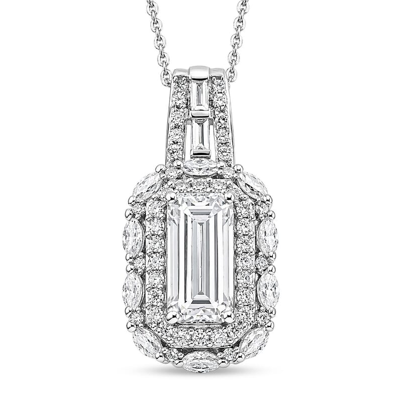 D'Joy Moissanite 4.65 ctw Forever Brilliant Pendant Necklace in Rhodium Over Sterling Silver (20 Inches)