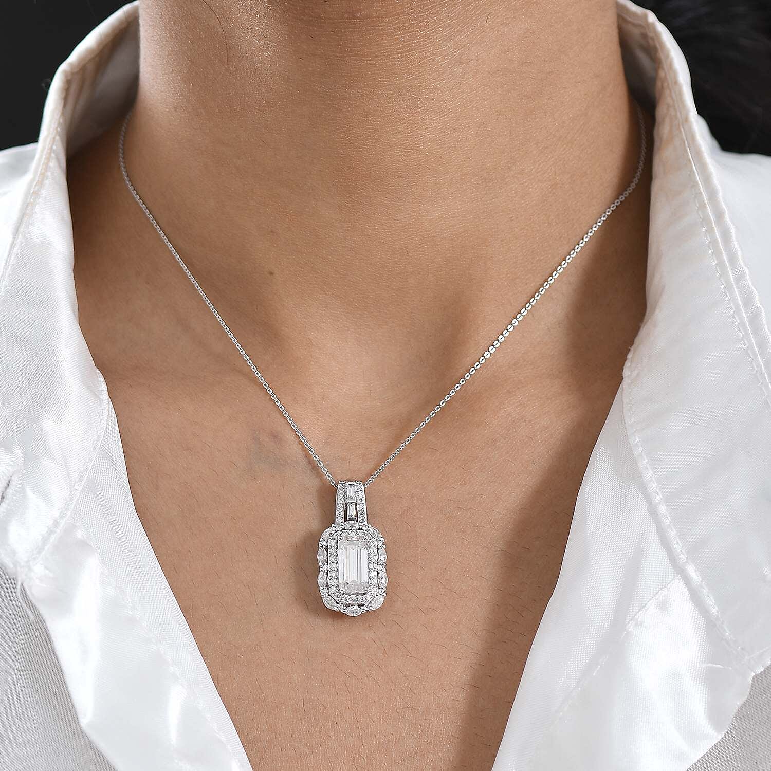 D'Joy Moissanite 4.65 ctw Forever Brilliant Pendant Necklace in Rhodium Over Sterling Silver (20 Inches)
