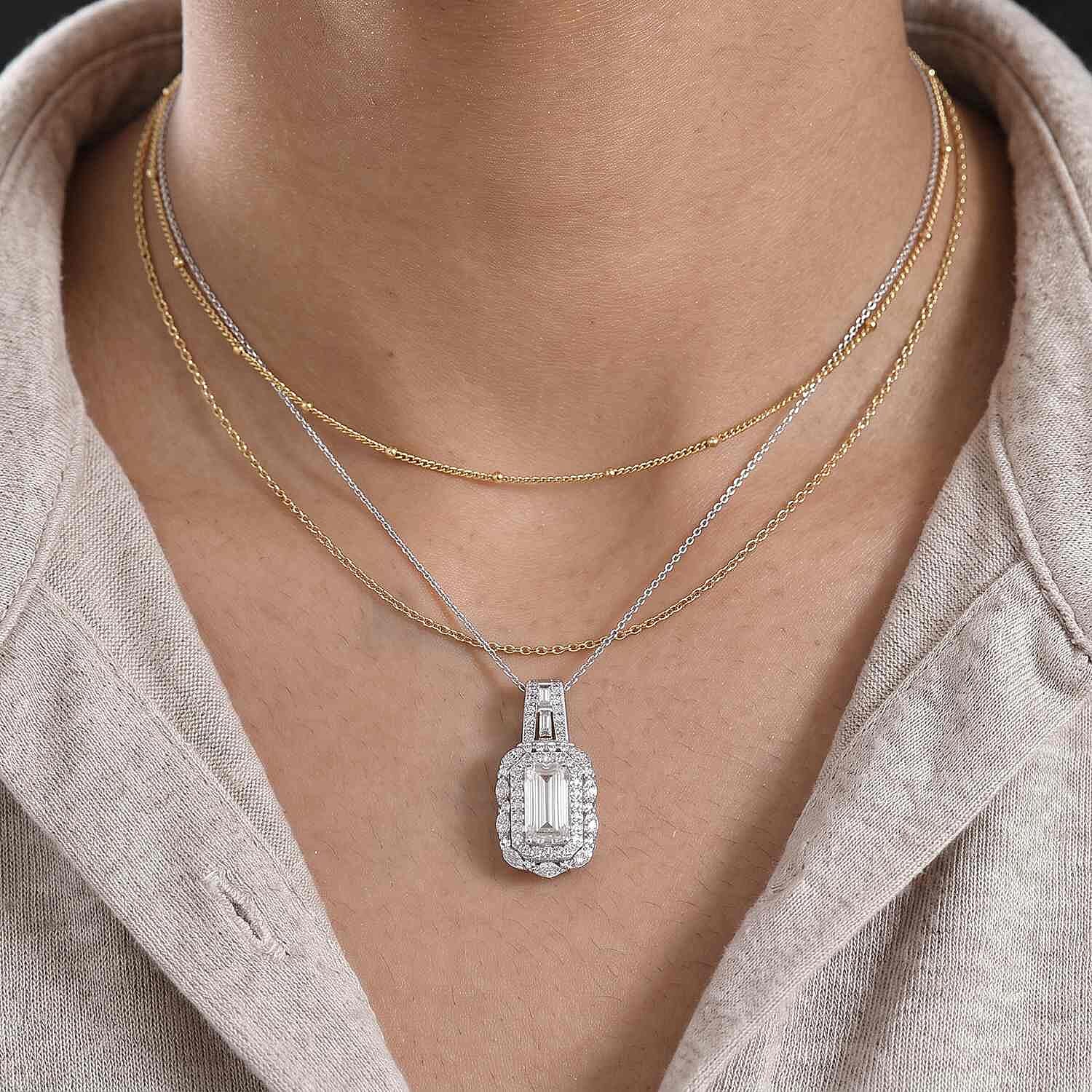 D'Joy Moissanite 4.65 ctw Forever Brilliant Pendant Necklace in Rhodium Over Sterling Silver (20 Inches)