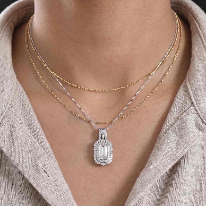 D'Joy Moissanite 4.65 ctw Forever Brilliant Pendant Necklace in Rhodium Over Sterling Silver (20 Inches)