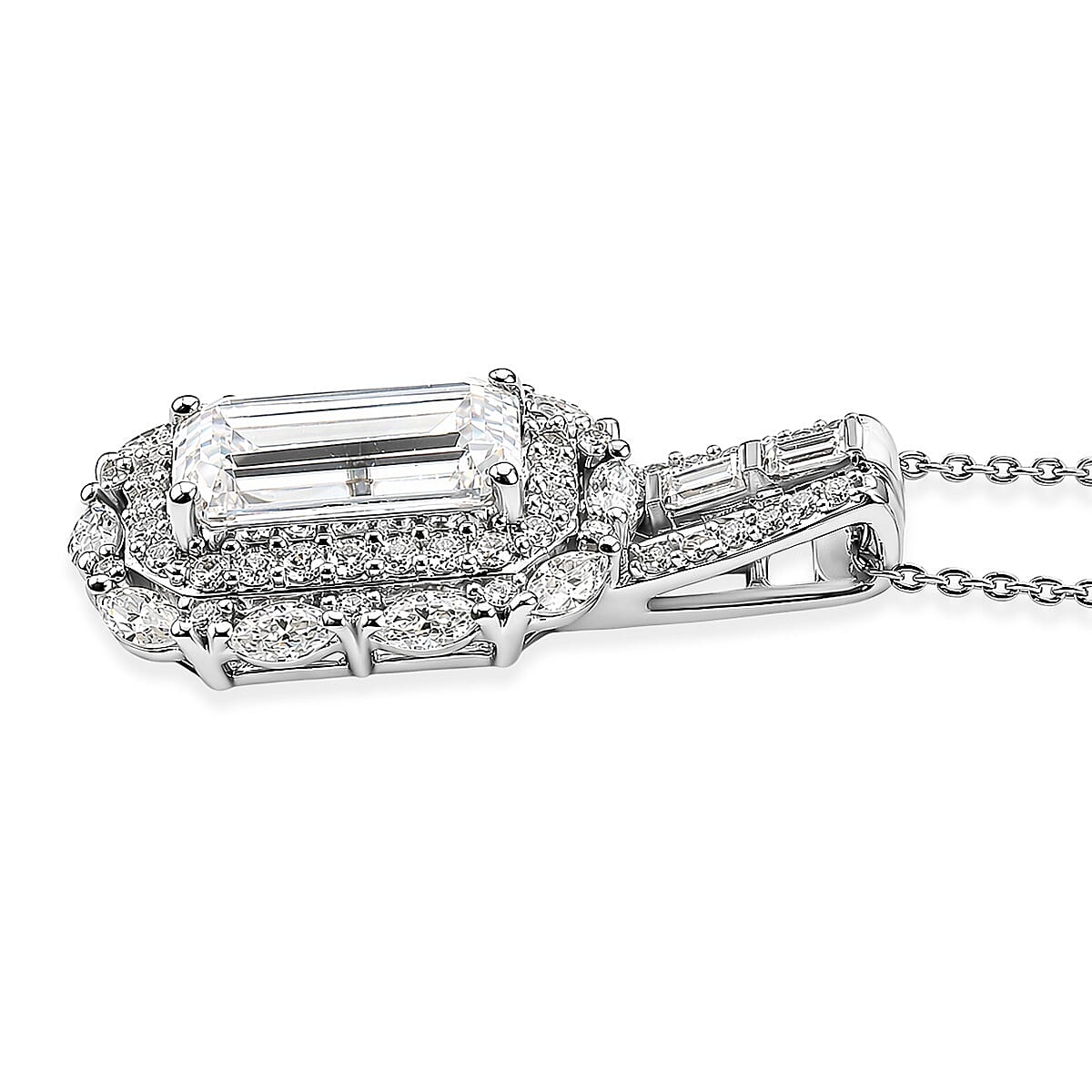 D'Joy Moissanite 4.65 ctw Forever Brilliant Pendant Necklace in Rhodium Over Sterling Silver (20 Inches)