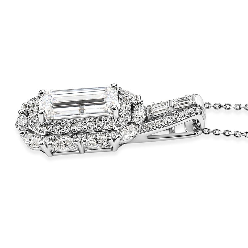 D'Joy Moissanite 4.65 ctw Forever Brilliant Pendant Necklace in Rhodium Over Sterling Silver (20 Inches)