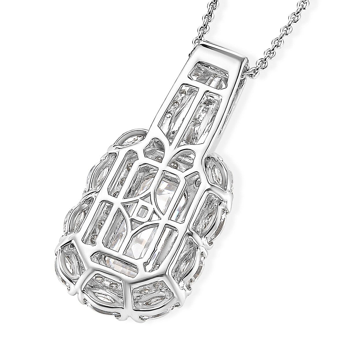 D'Joy Moissanite 4.65 ctw Forever Brilliant Pendant Necklace in Rhodium Over Sterling Silver (20 Inches)