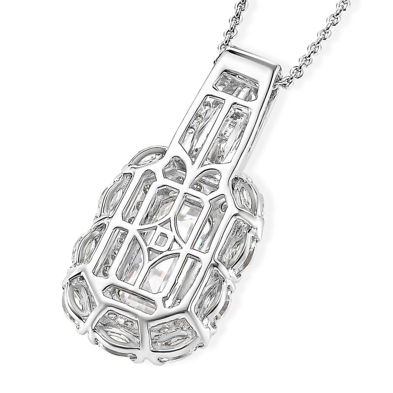 D'Joy Moissanite 4.65 ctw Forever Brilliant Pendant Necklace in Rhodium Over Sterling Silver (20 Inches)