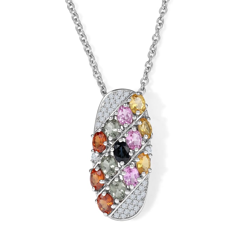 EverTure Multi Sapphire and Moissanite 3.35 ctw Pendant in Platinum Bond with Stainless Steel Necklace 20 Inches