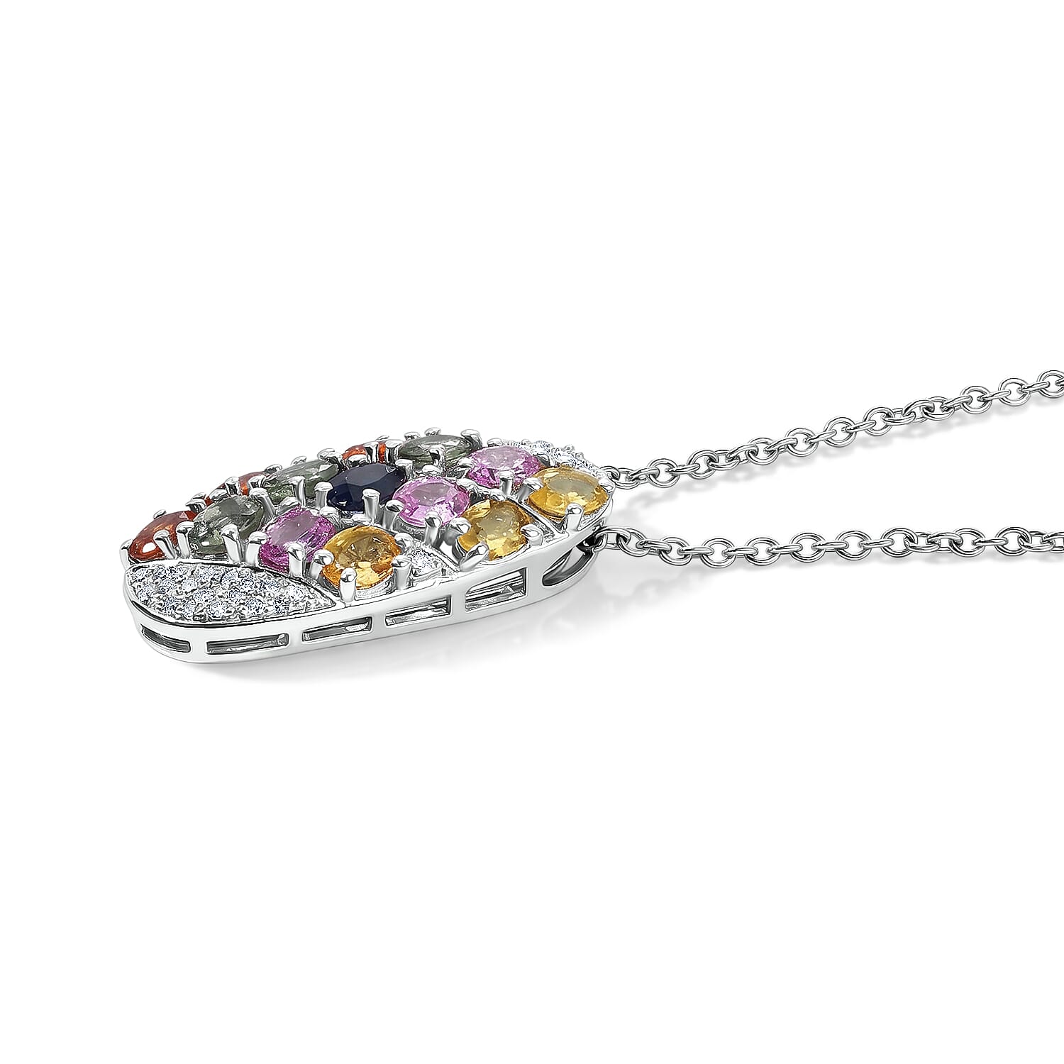 EverTure Multi Sapphire and Moissanite 3.35 ctw Pendant in Platinum Bond with Stainless Steel Necklace 20 Inches