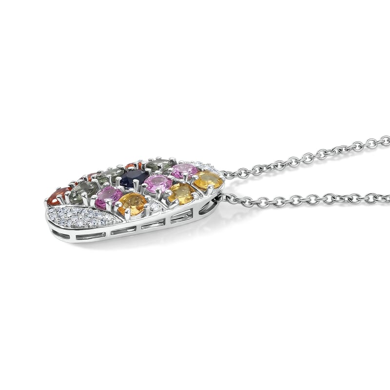 EverTure Multi Sapphire and Moissanite 3.35 ctw Pendant in Platinum Bond with Stainless Steel Necklace 20 Inches