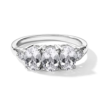 EverTrue Premium White Topaz 5.20 ctw Earrings, Ring (Size 6) and Pendant in Platinum Bond with Stainless Steel Necklace 20 Inches
