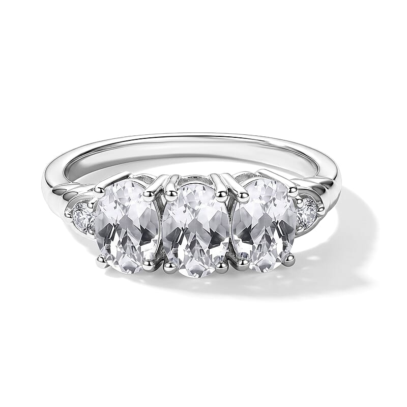 EverTure Premium White Topaz 5.20 ctw Earrings, Ring (Size 6) and Pendant in Platinum Bond with Stainless Steel Necklace 20 Inches