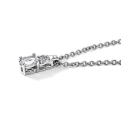EverTrue Premium White Topaz 5.20 ctw Earrings, Ring (Size 6) and Pendant in Platinum Bond with Stainless Steel Necklace 20 Inches