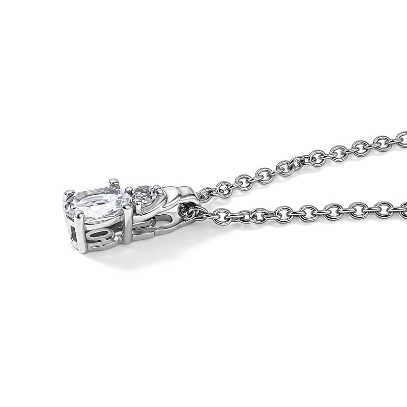 EverTure Premium White Topaz 5.20 ctw Earrings, Ring (Size 6) and Pendant in Platinum Bond with Stainless Steel Necklace 20 Inches