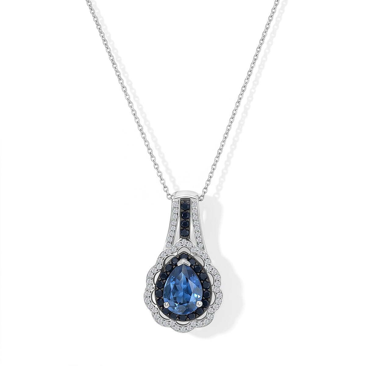 D''Joy Kashmir Kyanite, Multi Gemstone Pendant Necklace (20 Inches) in Rhodium Over Sterling Silver 3.20 ctw