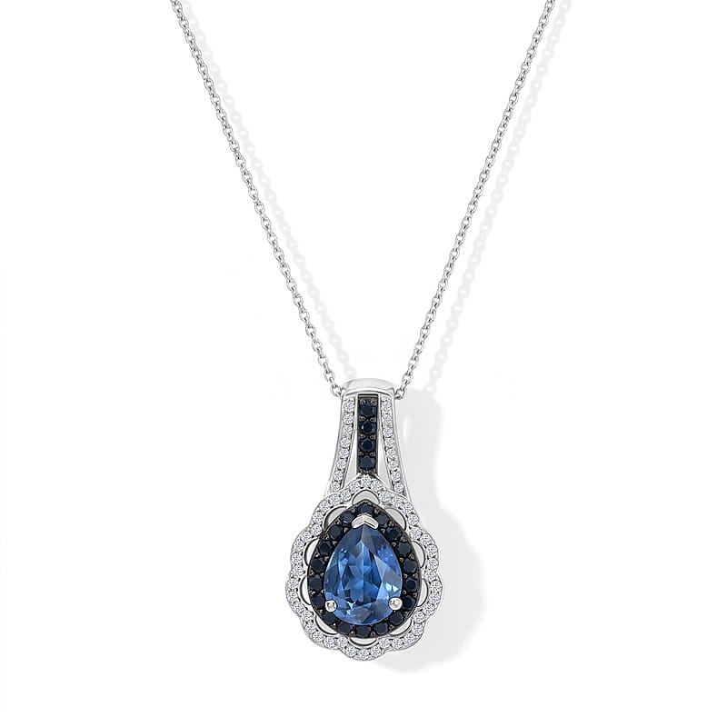 D'Joy Kashmir Kyanite and Multi Gemstone 3.20 ctw Pendant Necklace in Rhodium Over Sterling Silver (20 Inches)
