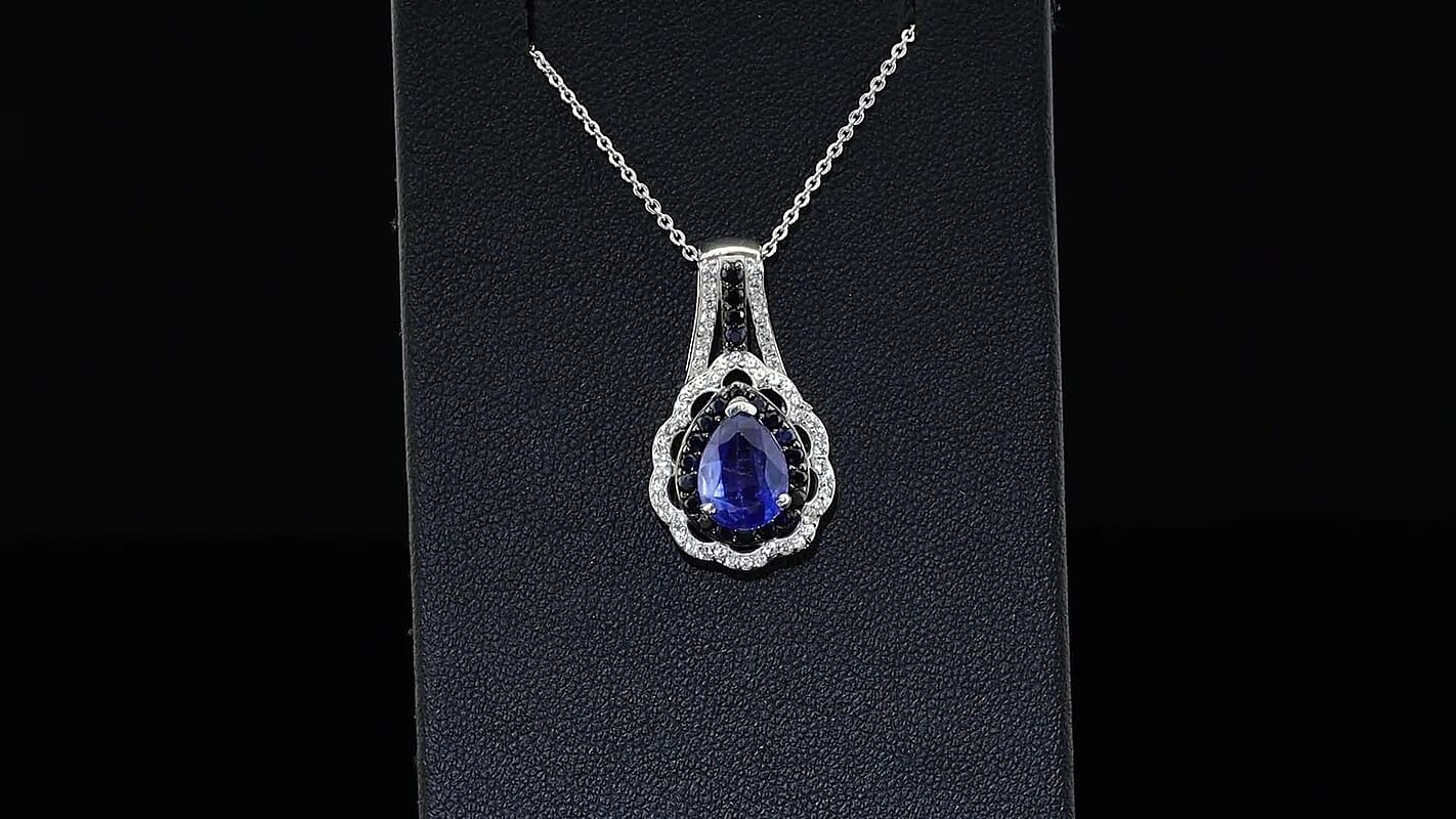 D''Joy Kashmir Kyanite, Multi Gemstone Pendant Necklace (20 Inches) in Rhodium Over Sterling Silver 3.20 ctw