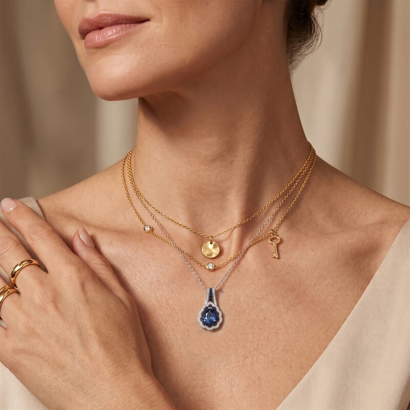D'Joy Kashmir Kyanite and Multi Gemstone 3.20 ctw Camellia Floral Pendant Necklace in Rhodium Over Sterling Silver (20 Inches)