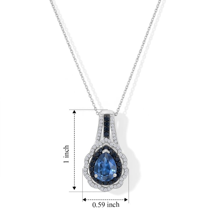 D'Joy Kashmir Kyanite and Multi Gemstone 3.20 ctw Camellia Floral Pendant Necklace in Rhodium Over Sterling Silver (20 Inches)