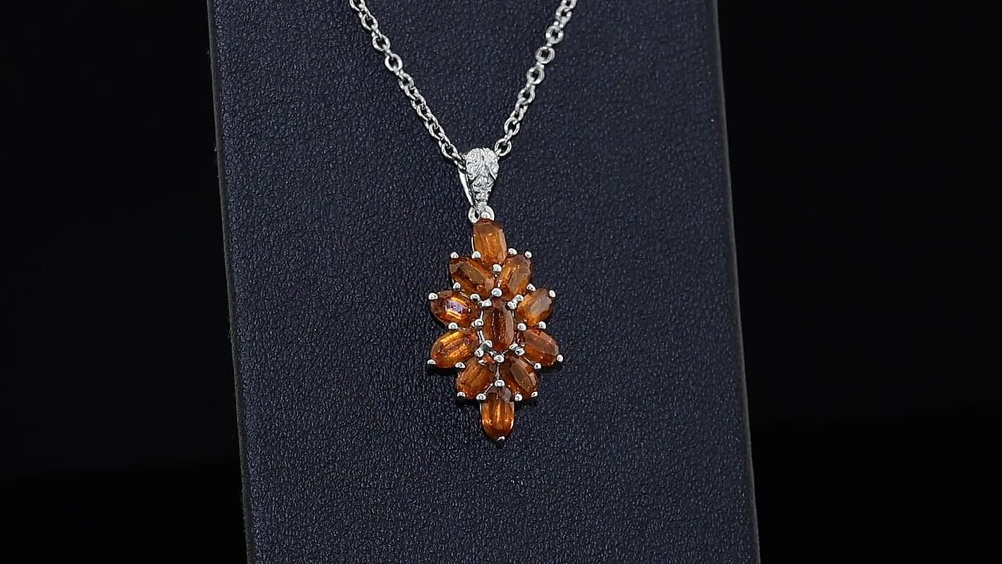 D''Joy Orange Kyanite, White Zircon Pendant in Platinum Over Sterling Silver with Stainless Steel Necklace (20 Inches) 3.70 ctw