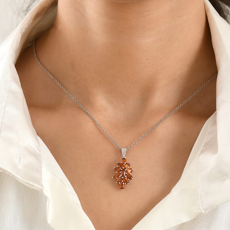 D'Joy Orange Kyanite and White Zircon 3.70 ctw Pendant in Platinum Over Sterling Silver with Stainless Steel Necklace (20 Inches)