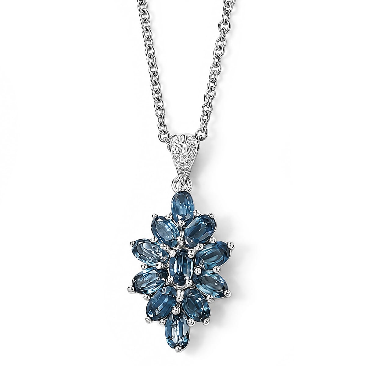 D'Joy Teal Kyanite and White Zircon 8.10 ctw Pendant in Platinum Over Sterling Silver with Stainless Steel Necklace 20 Inches