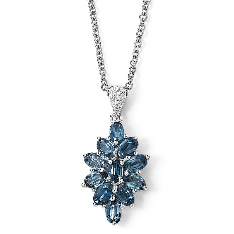 D'Joy Teal Kyanite and White Zircon 8.10 ctw Pendant in Platinum Over Sterling Silver with Stainless Steel Necklace 20 Inches