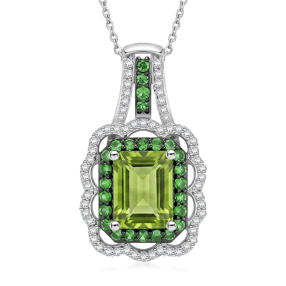 D''Joy Hebei Peridot, Multi Gemstone Pendant Necklace (20 Inches) in Rhodium Over Sterling Silver 3.30 ctw