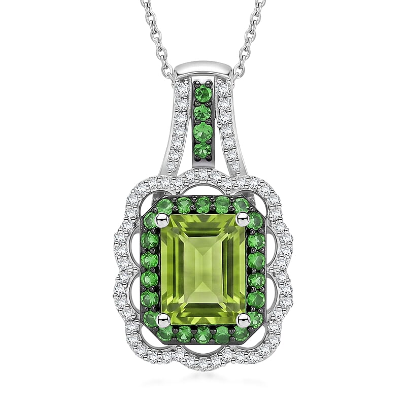 D'Joy Hebei Peridot and Multi Gemstone 3.30 ctw Pendant Necklace in Rhodium Over Sterling Silver (20 Inches)