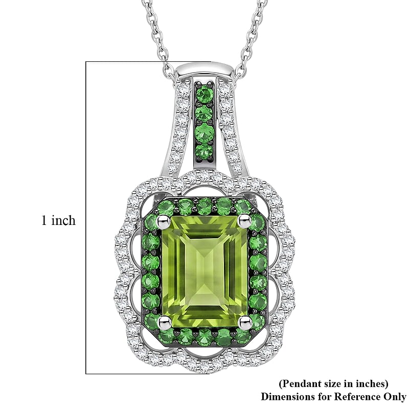 D'Joy Hebei Peridot and Multi Gemstone 3.30 ctw Pendant Necklace in Rhodium Over Sterling Silver (20 Inches)