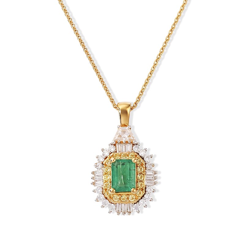 D'Joy Kagem Zambian Emerald and Multi Gemstone 1.80 ctw Pendant Necklace in 18K Yellow Gold Vermeil Sterling Silver 20 Inches