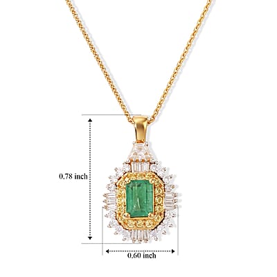 D'Joy Kagem Zambian Emerald and Multi Gemstone 1.80 ctw Pendant Necklace in 18K Yellow Gold Vermeil Sterling Silver 20 Inches