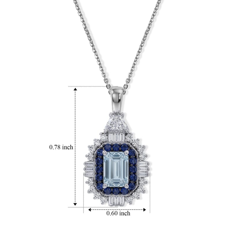 D'Joy Premium Santa Maria Aquamarine and Multi Gemstone 1.70 ctw Crown Halo Pendant Necklace in Rhodium Over Sterling Silver 20 Inches
