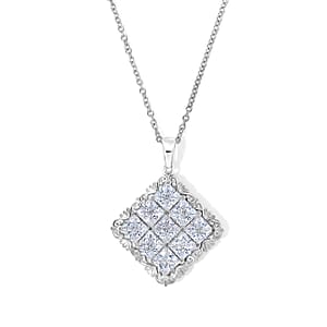EverTrue Simulated Diamond Pendant in Platinum Bond with Stainless Steel Necklace (20 Inches)