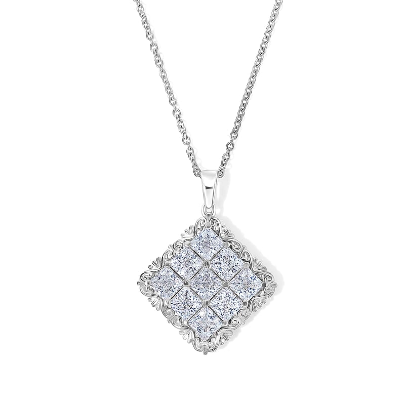 EverTrue Simulated Diamond Pendant in Platinum Bond with Stainless Steel Necklace (20 Inches)