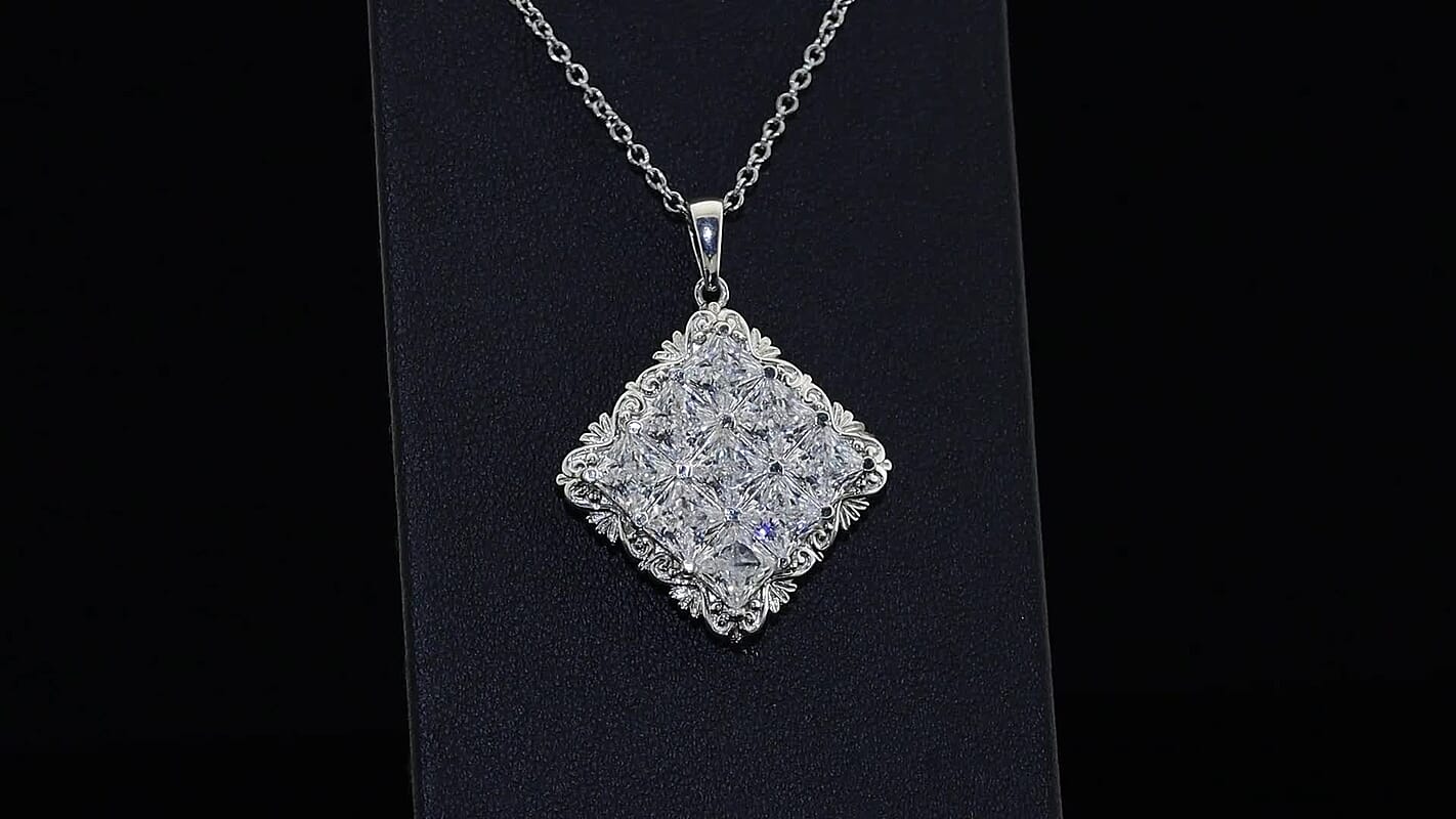 EverTrue Simulated Diamond Pendant in Platinum Bond with Stainless Steel Necklace (20 Inches)