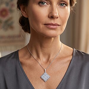 EverTrue Simulated Diamond Pendant in Platinum Bond with Stainless Steel Necklace (20 Inches)