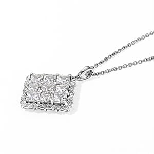 EverTrue Simulated Diamond Pendant in Platinum Bond with Stainless Steel Necklace (20 Inches)
