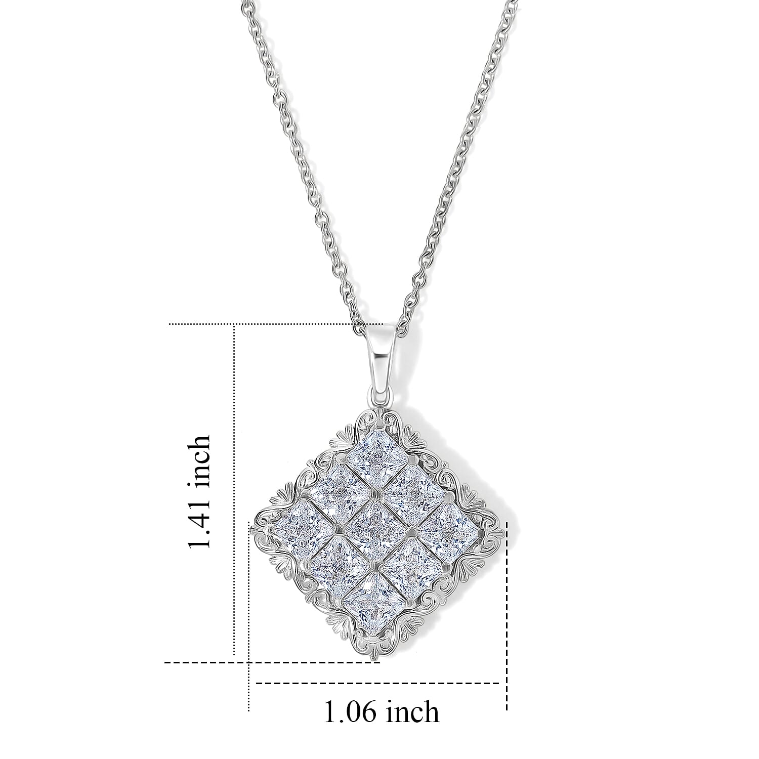 EverTrue Simulated Diamond Pendant in Platinum Bond with Stainless Steel Necklace (20 Inches)