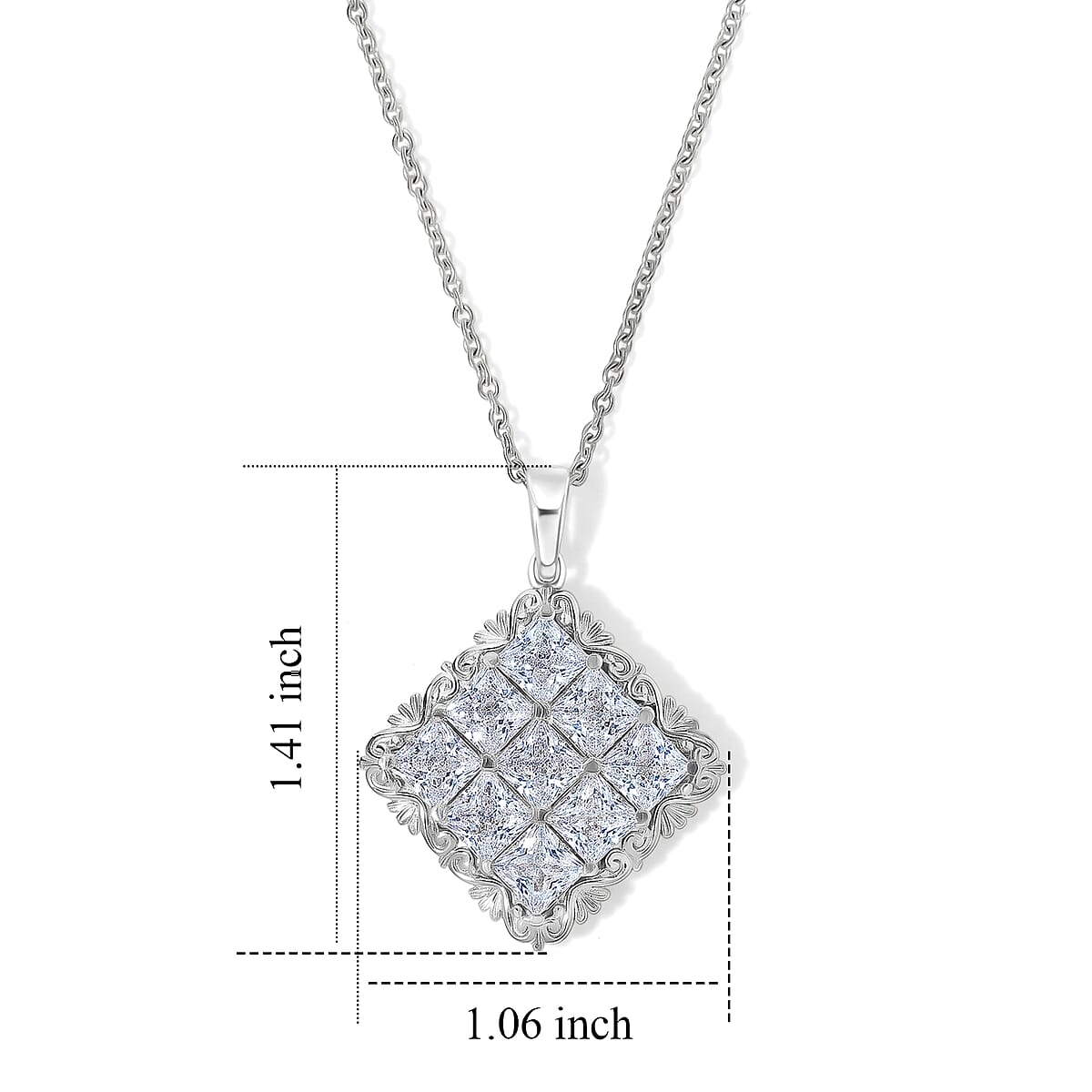 EverTrue Simulated Diamond Pendant in Platinum Bond with Stainless Steel Necklace (20 Inches) image number 4