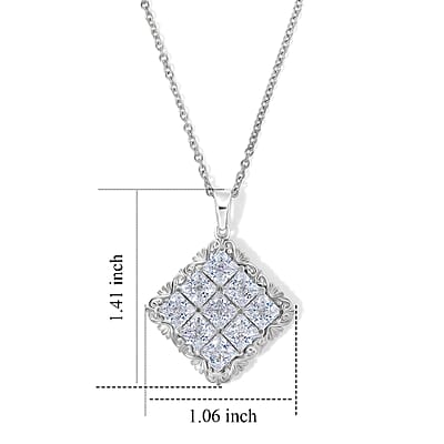 EverTrue Simulated Diamond Pendant in Platinum Bond with Stainless Steel Necklace (20 Inches)