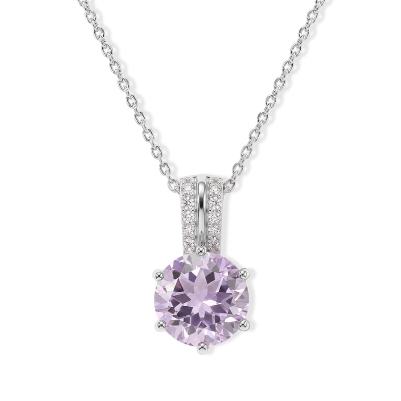 D'Joy Rose De France Amethyst and White Zircon 2.75 ctw Pendant Necklace in Rhodium Over Sterling Silver 20 Inches
