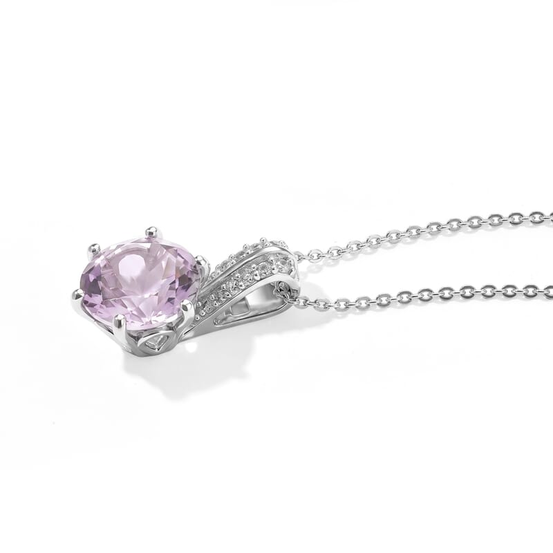 D'Joy Rose De France Amethyst and White Zircon 2.75 ctw Pendant Necklace in Rhodium Over Sterling Silver 20 Inches
