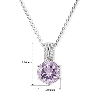 D'Joy Rose De France Amethyst and White Zircon 2.75 ctw Pendant Necklace in Rhodium Over Sterling Silver 20 Inches