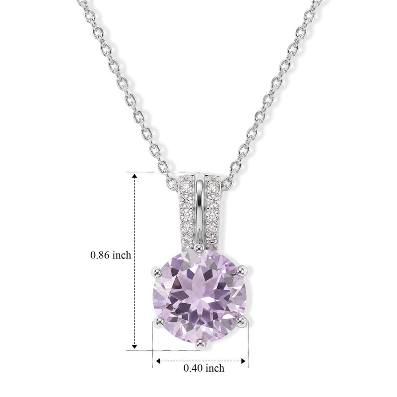 D'Joy Rose De France Amethyst and White Zircon 2.75 ctw Pendant Necklace in Rhodium Over Sterling Silver 20 Inches