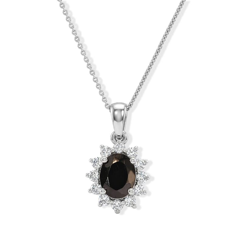 D'Joy Shungite and White Zircon 1.80 ctw Pendant Necklace (20 Inches) in Rhodium Over Sterling Silver