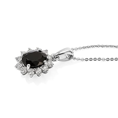 D'Joy Shungite and White Zircon 1.80 ctw Pendant Necklace (20 Inches) in Rhodium Over Sterling Silver