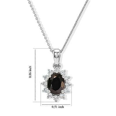 D'Joy Shungite and White Zircon 1.80 ctw Pendant Necklace (20 Inches) in Rhodium Over Sterling Silver