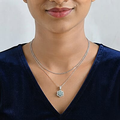 D'Joy Lagoon Apatite and White Zircon 1.35 ctw Pendant Necklace in Rhodium Over Sterling Silver 20 Inches